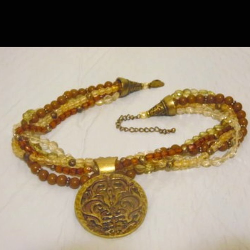 Medallion Pendant 5-Strand Necklace 17"